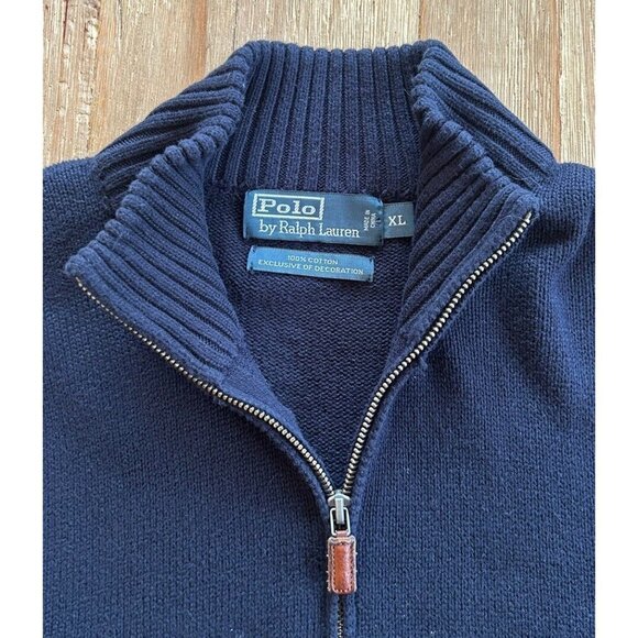 Vintage Polo Ralph Lauren 1/4 Zip Pullover Sweater Mens XL Blue Cotton - Picture 3 of 4